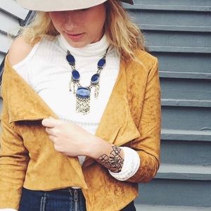 Emma & Sam White Ribbed Turtle Neck Cold Shoulder